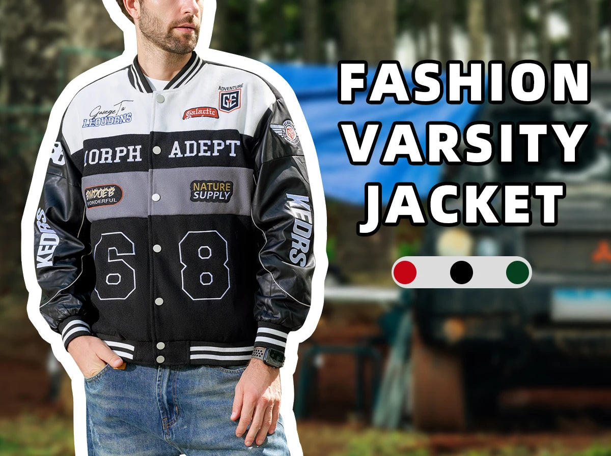 Men's Colorblock Bomber Jacket,Drop Shoulder Design,Casual Long Sleeve,Zipper Pocket,Fall & Winter Fashion Outerwear