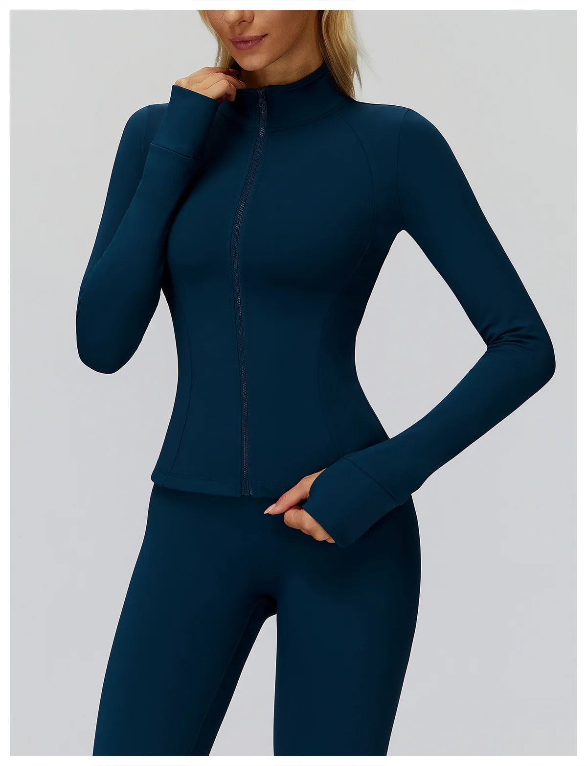 2PCS Yoga Set Workout Sets Women Sportswear Gym Clothing Fitness Zipper Long Sleeve High Waist Leggings Sports Suits Yoga Suit