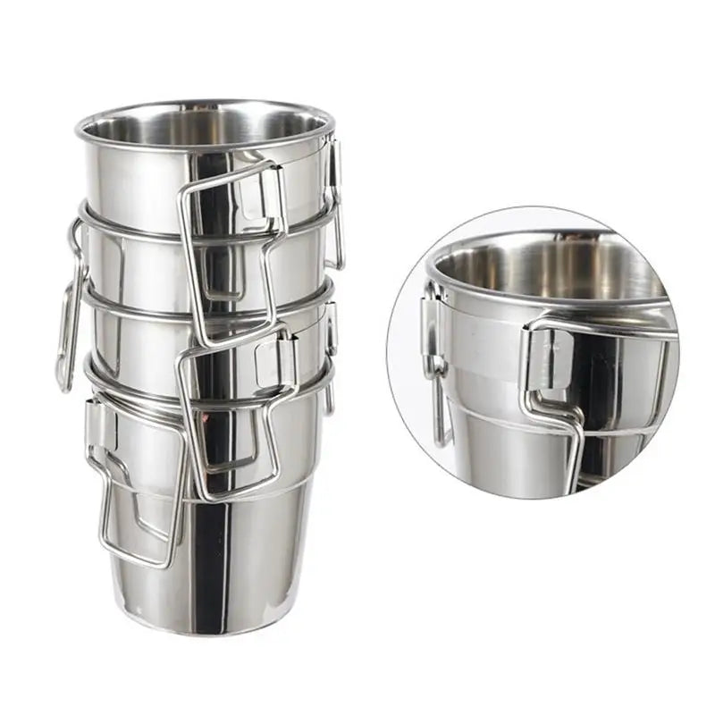 Hiking Cup 4X 300ml Camping Mugs Stainless Steel Camping Cups & Mugs Drinking Cup Stackable Metal Camping Mug for Camping Travel