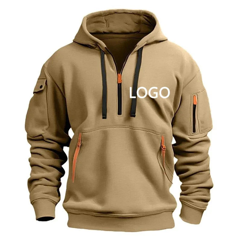 New Customized Shoulder Drop Hoodies Men Leisure Sport Multi Zipper Arm Pocket Loose Sweatshirts Fashion Hoody Jacket Pullover